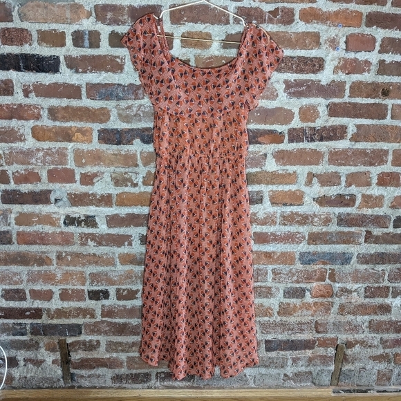 PNIINA Medium Orange Abstract‎ Asymmetrical Off the Shoulder Lined Dress - Picture 7 of 11